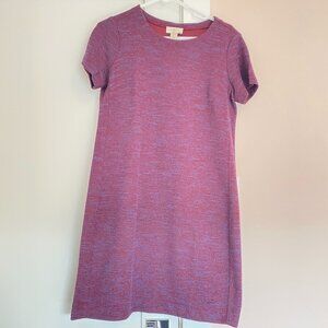 NWT LOFT Short Sleeve Dress Burgundy Purple Tweed Size M Petite